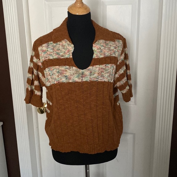 Versona Womens Brown Multi Color Short Sleeve Sweater sz L NWT - Picture 1 of 5